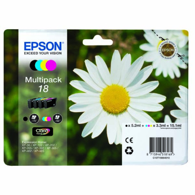 Epson T1806 (C13T18064010), originální inkoust, CMYK, 3 × 3,3 + , 4-pack