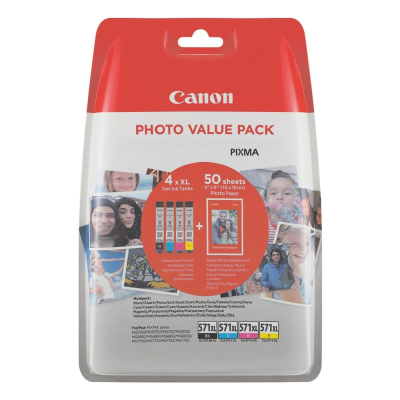 Canon CLI-571XL (0332C005), originální inkoust, CMYK, 4 x 11 ml , XL +PP-201 50 listů