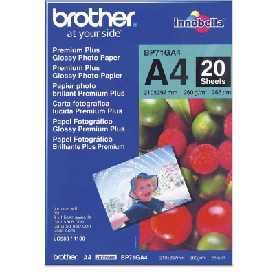 Brother Glossy Photo Paper, foto papír, lesklý, bílý, A4, 260 g/m2, 20 ks, BP71GA4, inkoustový