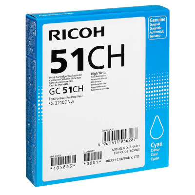 Ricoh 405863 (GC 51CH), originální inkoust, azurový, 2500 stran