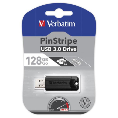 Verbatim USB flash disk, USB 3.0, 128GB, PinStripe, Store N Go, černý, 49319