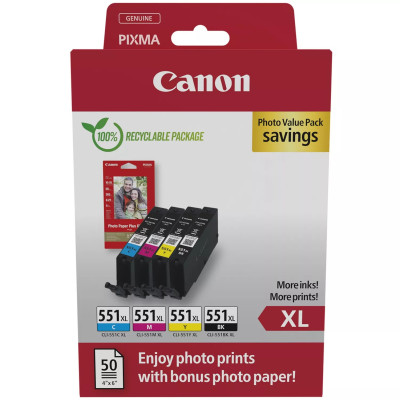 Canon CLI-551XL (6443B008), originální inkoust, CMYK, 4 x 11 ml, XL 4-pack