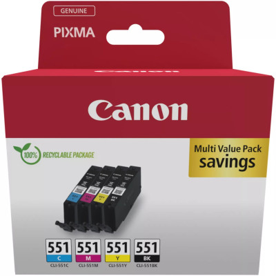 Canon CLI-551 (6509B015), originální inkoust, CMYK, 4 x 7 ml, 4-pack