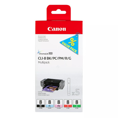 Canon CLI-8 (0620B027), originální inkoust, BK/PC/PM/R/G, 5 x 13 ml, Multipack