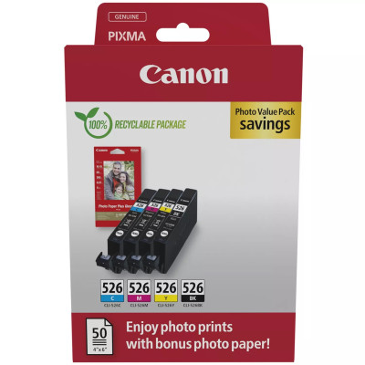 Canon CLI-526 (4540B019), originální inkoust, CMYK, 4-pack