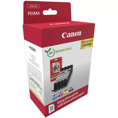 Canon CLI-581 (2106C006), originální inkoust, CMYK, 4 x 5,6 ml, +PP-201 50 listů