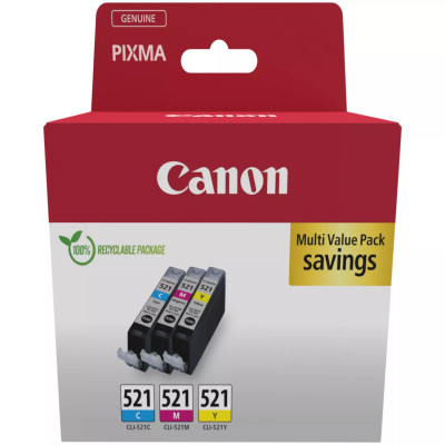 Canon CLI-521CMY (2934B015, 2934B010), originální inkoust, CMY, 3 × 9 ml, 3-pack