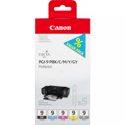 Canon PGI-9PBk/C/M/Y/Gy (1034B011, 1034B013), originální inkoust, PBK/C/M/Y/GY, 5 × 14 ml, 5-pack