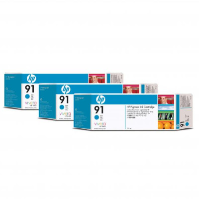 HP C9483A (91), originální inkoust, azurový, 3 × 775 ml, 3-pack