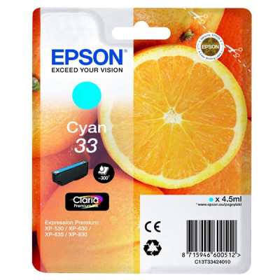 Epson T3342 (C13T33424010, T33), originální inkoust, azurový, 4,5 ml