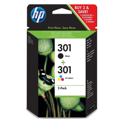 HP N9J72AE (301), originální inkoust, černý/barevný, 190 + 165 stran, 2-pack